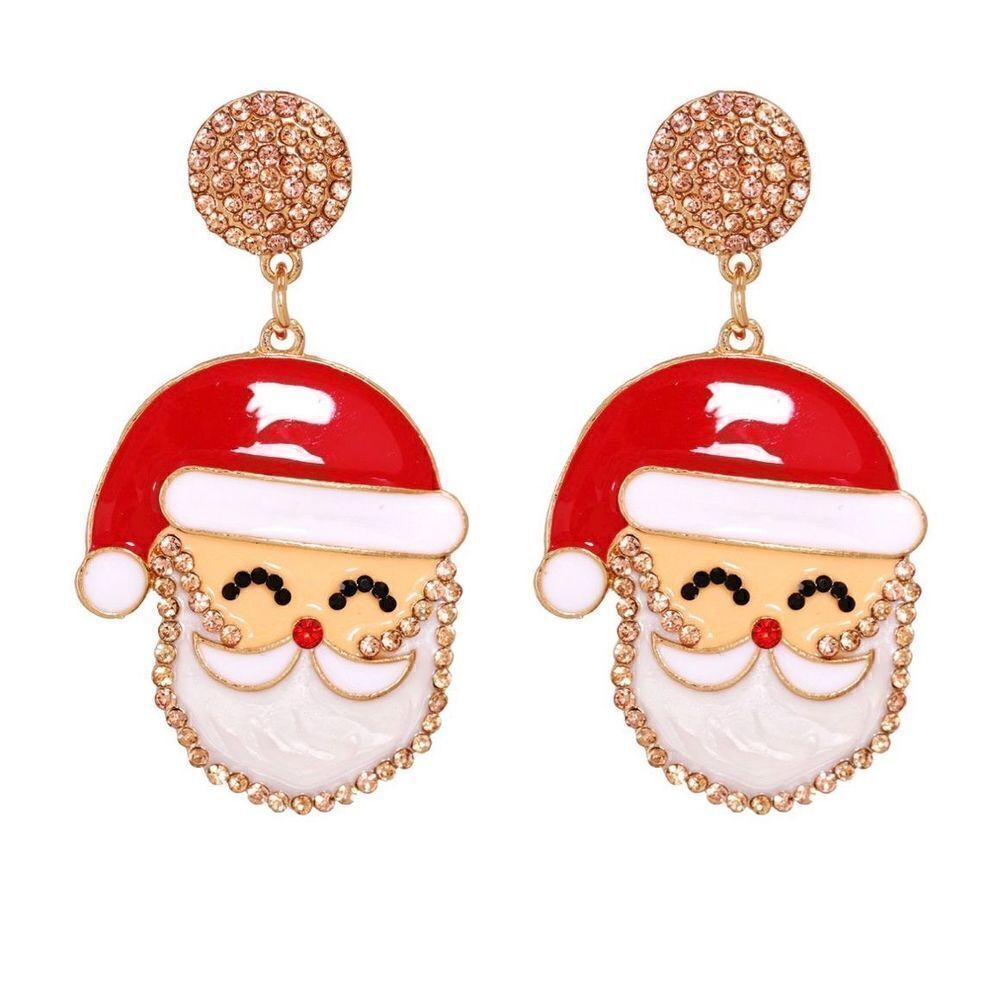 New Holiday Fashion Rhinestone Alloy  Santa Earrings-OS